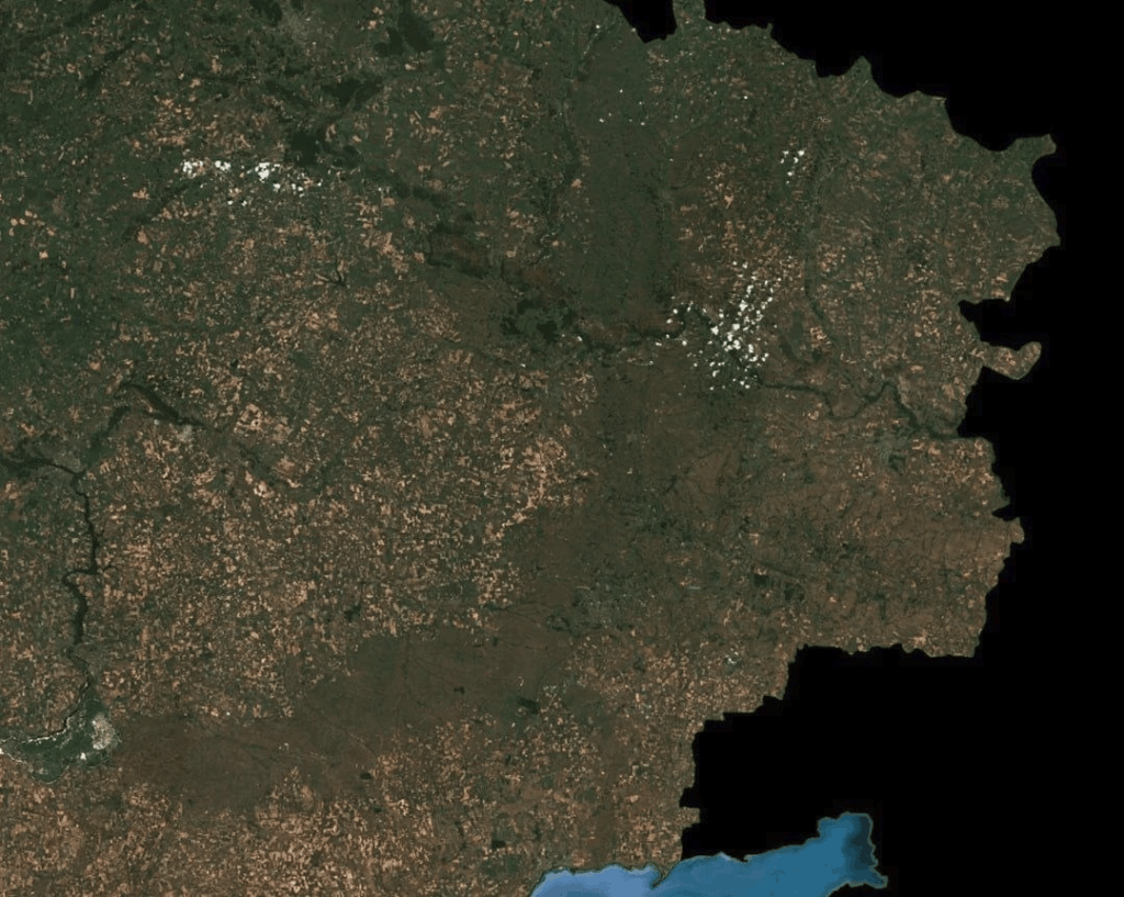 It's visible from space the 60+Kms wide line of uncultivated fields that mark the border with Russian forces