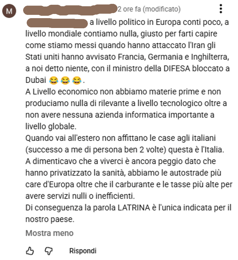 "Everything sucks" as a comfort zone: why Italian self-denigration has become a collective surrender.