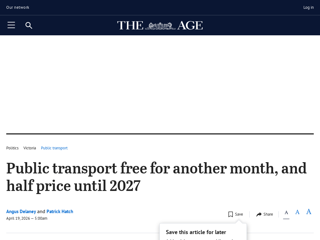 Victorian public transport free for another month, half price until 2…