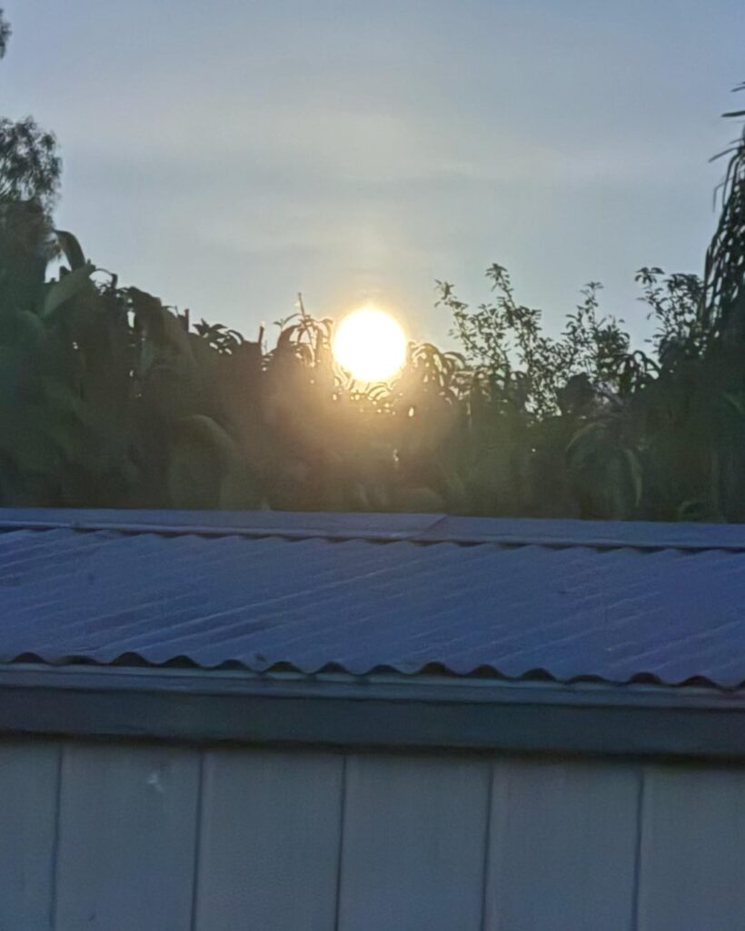 Sunrise and moonset half an hour apart.