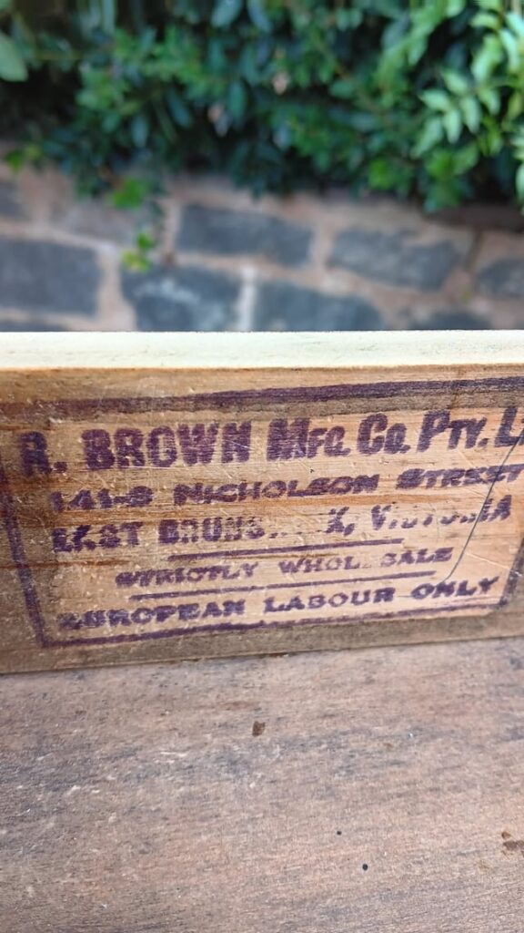 I found this maker's mark inside an old cabinet. An ugly reminder inside a beautiful piece, both relics of Melbourne's past