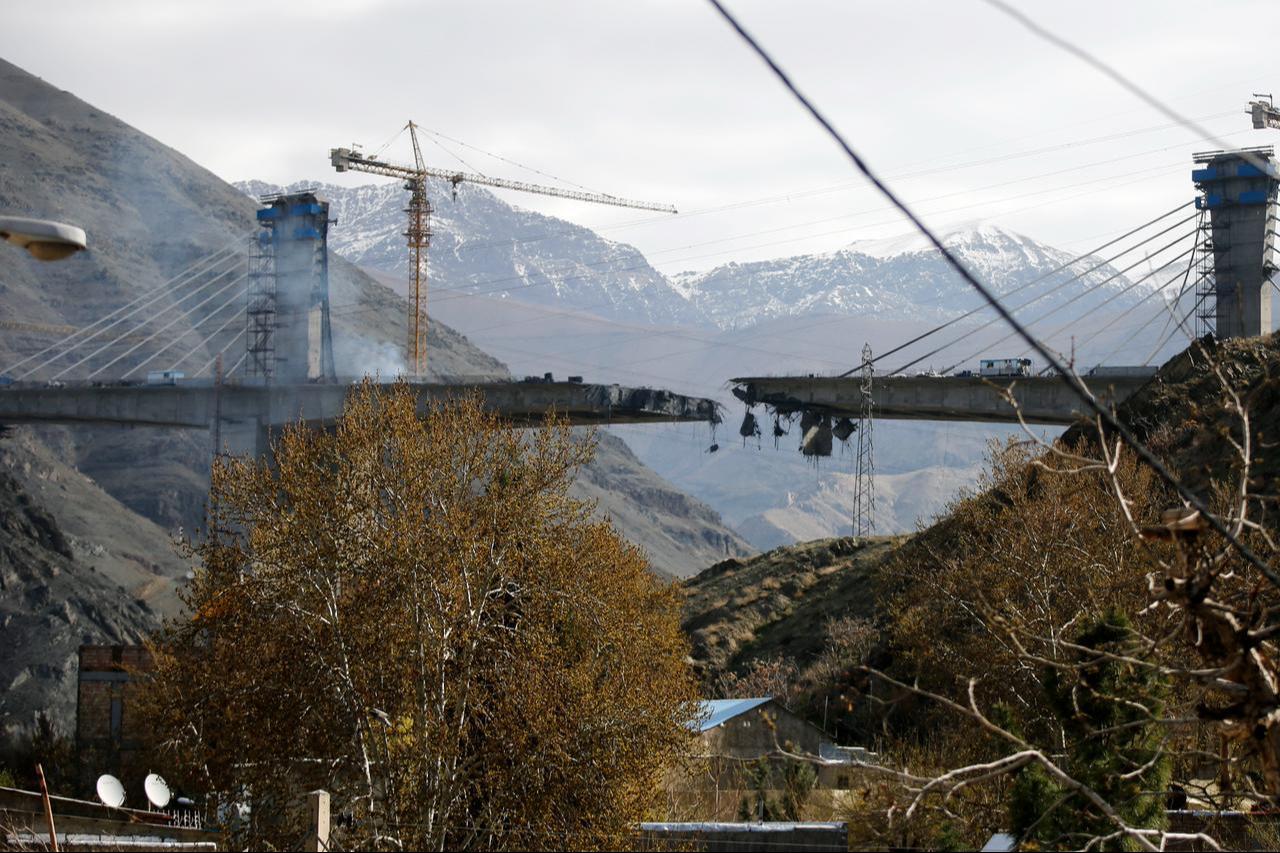 Significant sections of the B1 Bridge are seen destroyed after an airstrike attributed to the United States and Israel targeted the site near Tehran, in Karaj, Iran, on April 3, 2026. (AA Photo)