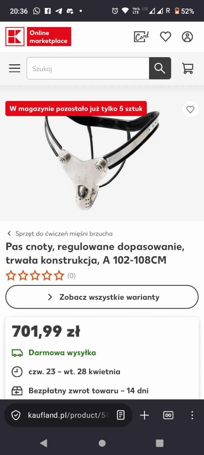 Kaufland sells the chastity belt as equipment for exercising abdominal muscles