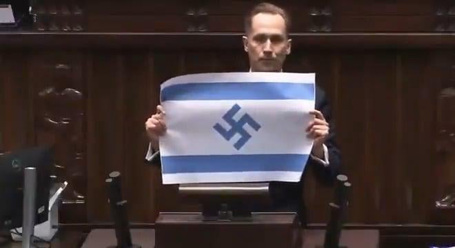 In parliament, Polish MP calls Israel ‘new Third Reich,’ waves Israeli flag with swastika