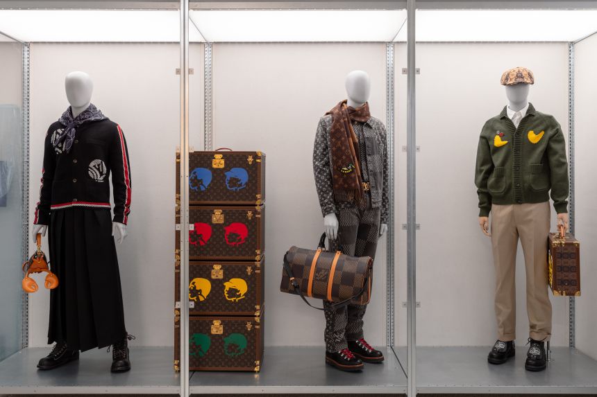 Nigo's designs for Louis Vuitton, where Pharrell Williams is the artistic director of menswear, incorporates his love for animal motifs and vibrant colors.