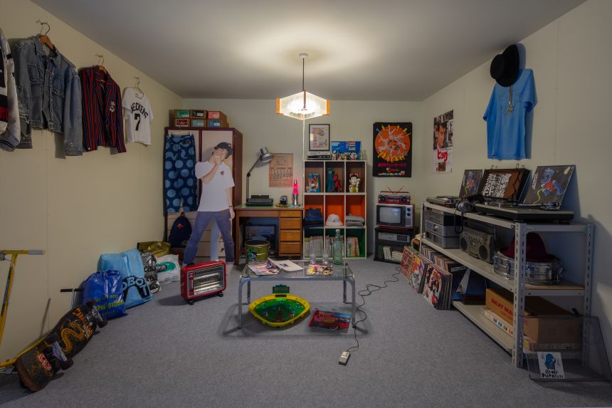 The exhibition, which is structured chronologically, begins with a recreation of Nigo's childhood bedroom in Maebashi, Gunma, where he was born.