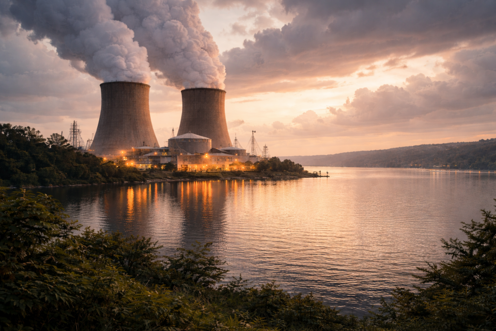 Watkins Glen event to explore nuclear power risks and impacts in the Finger Lakes – 14850.com artists rendition of a nuclear power plant on seneca lake