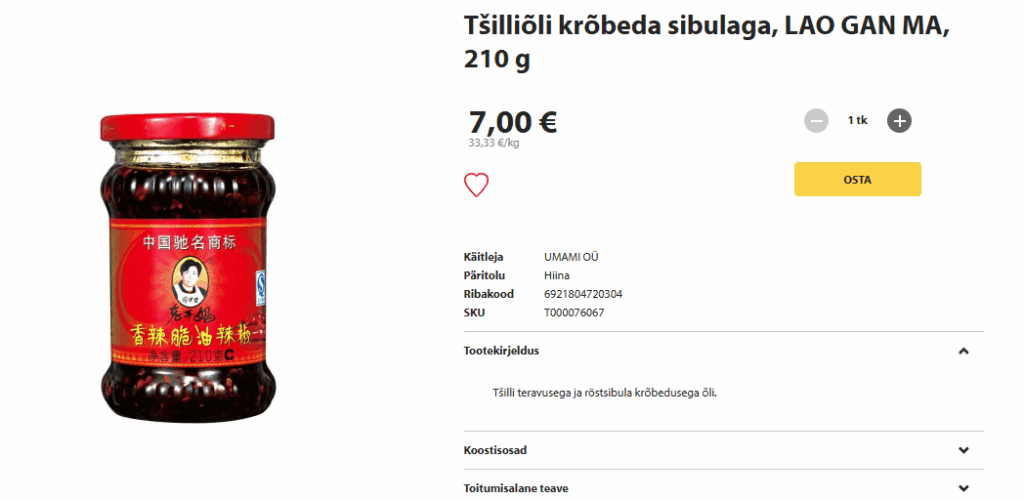In Estonia, the world's best-selling chili oil is charged at the world's highest price