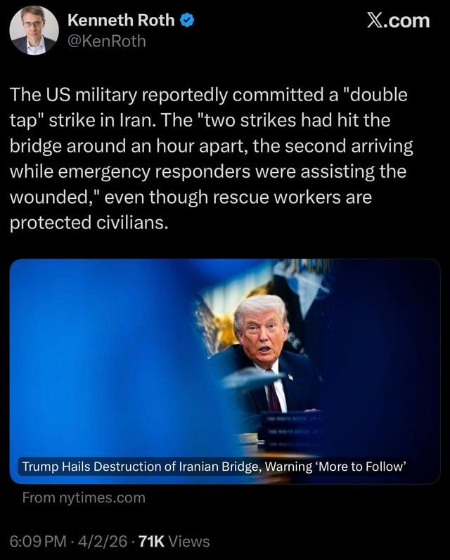 "Double tap" tactics: US waits for emergency services to arrive with second Iran bridge attack to kill as many civilians as possible