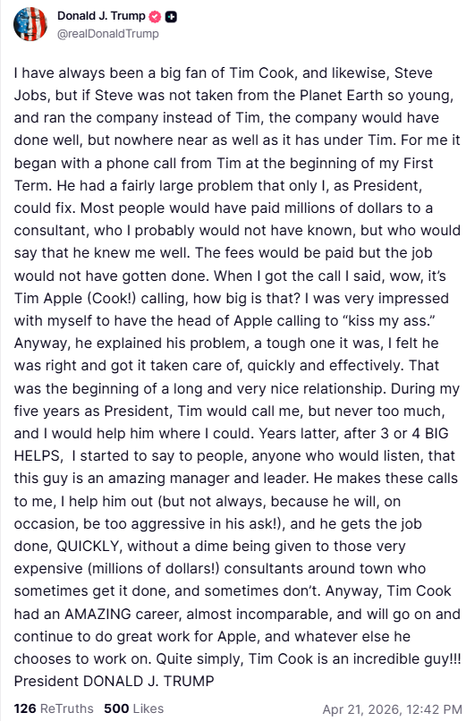 All hail the Supreme Leader, bright star who allowed Tim Apple to succeed!