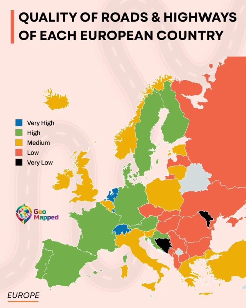 Quality of roads and motorways in Europe