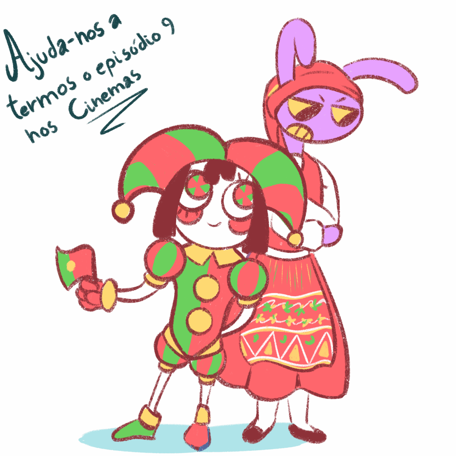 I bring fanart of the amazing digital circus in Portuguese, I hope you like it