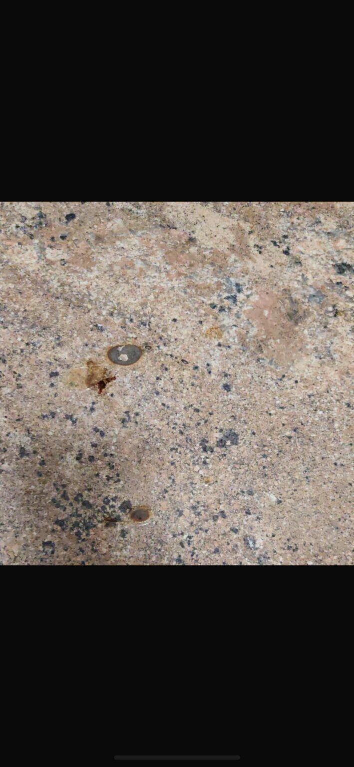 Regarding a burnt mark on the Kitchen Slab and Mold in the bathroom Regarding a burnt mark on the Kitchen Slab and Mold in the bathroom