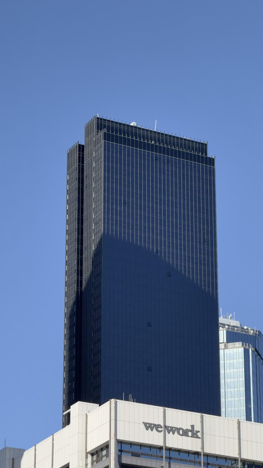 What is in this skyscraper that looks like a PS2?