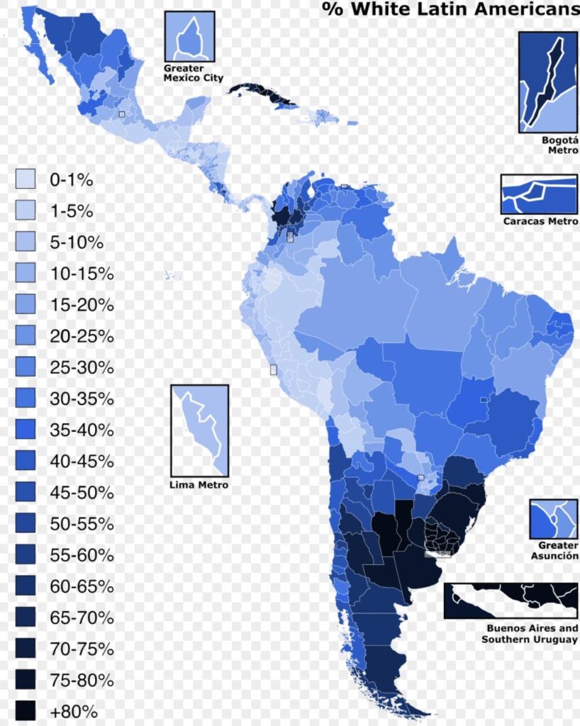 % of latin Americans who identify as white