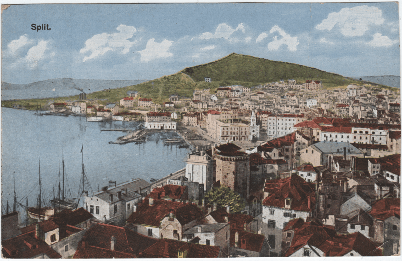 Postcard from Split with a view of Marjan from 1922