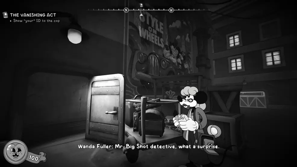 Wanda Fuller meeting Jack Pepper outside of a theater in Mouse: P.I. For Hire..