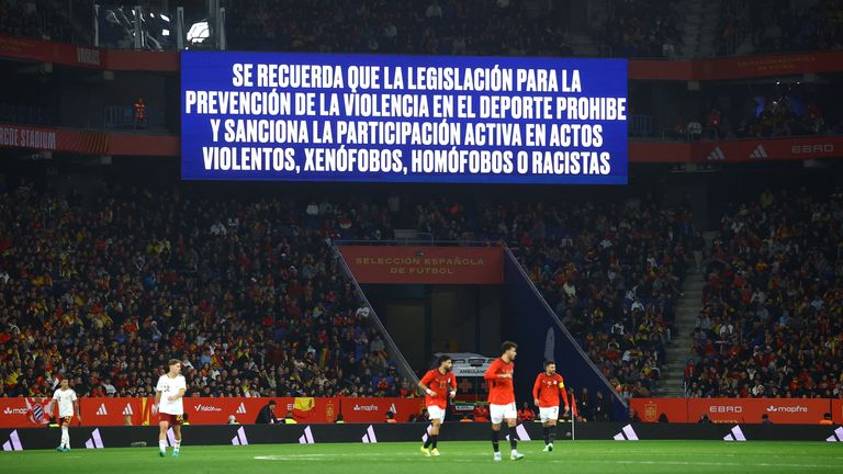 A message reminded fans at the game that racist chanting was a crime. Pic: Reuters