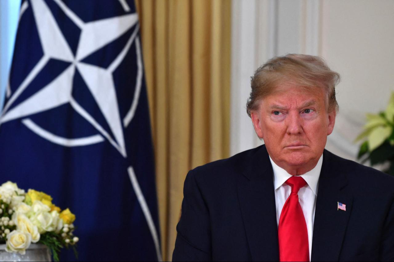 US President Donald Trump speaks during his meeting with then–NATO Secretary General Jens Stoltenberg at Winfield House, London, UK on December 3, 2019. (AFP Photo)