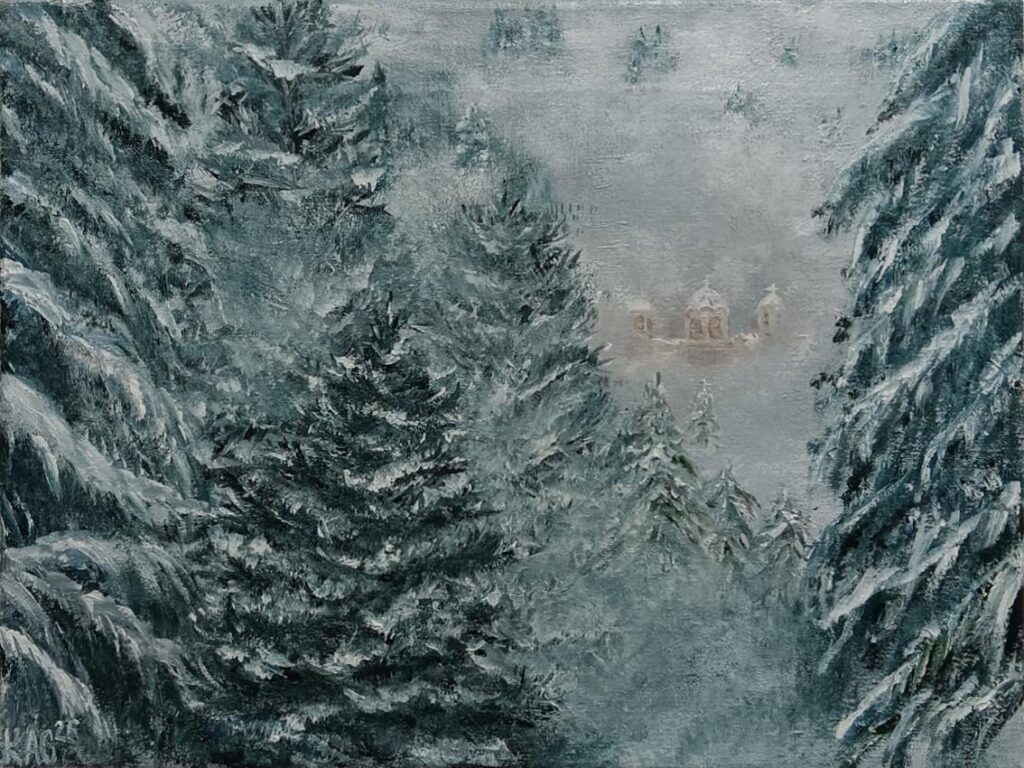 February prayer - Oil paints (30x40 cm). When the silence of winter becomes a prayer