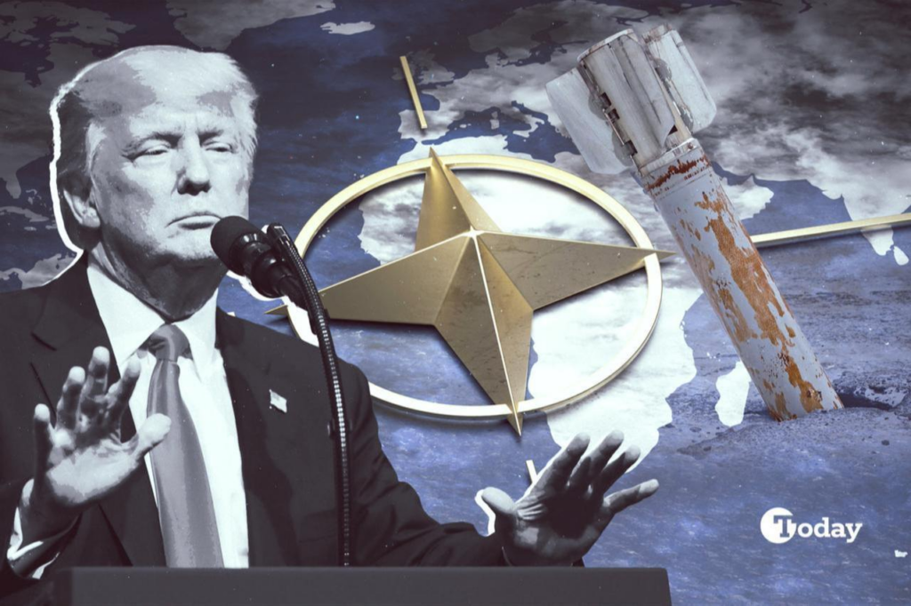 An illustration featuring US President Donald Trump and the NATO emblem.(Photo collage by Zehra Kurtulus/Türkiye Today)