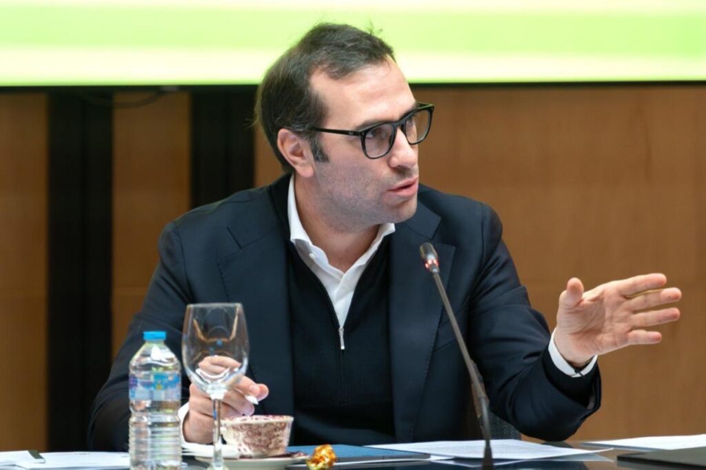 Spanish Economy Minister Carlos Cuerpo speaking at the Advisory Council on Economic Affairs in Madrid, Spain on December 5, 2025. (Photo via X/carlos_cuerpo)