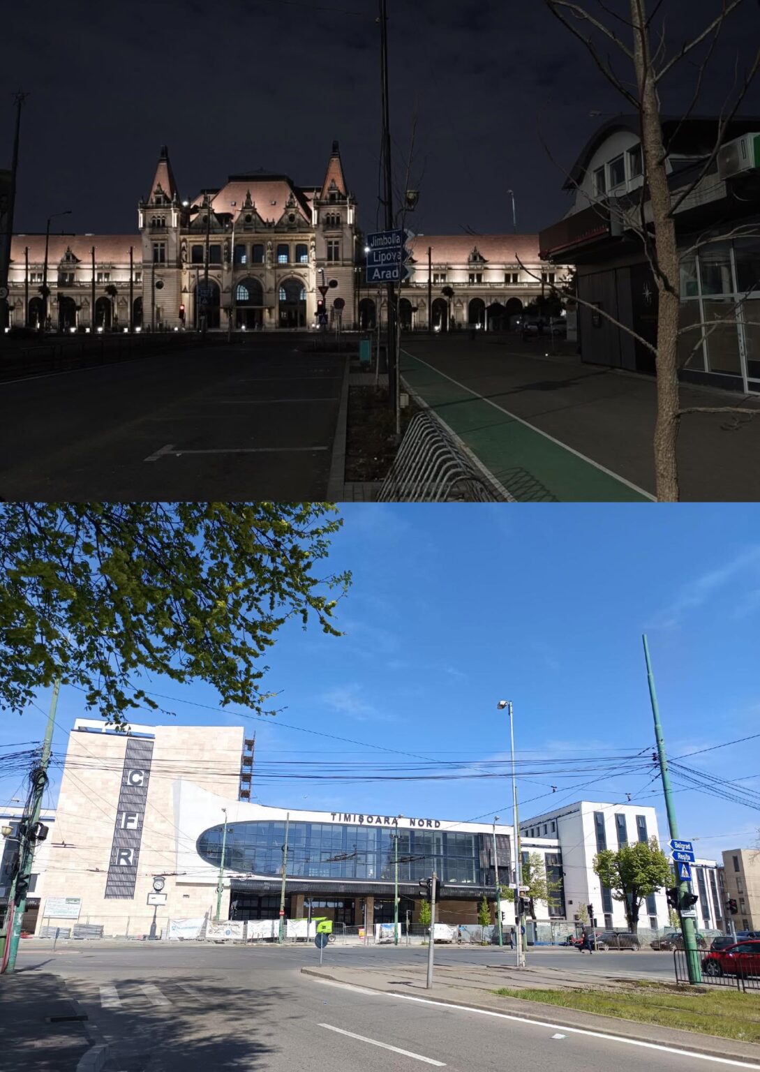 How the Northern Railway Station in Timisoara could have looked if it had been rebuilt in the original style vs the current version