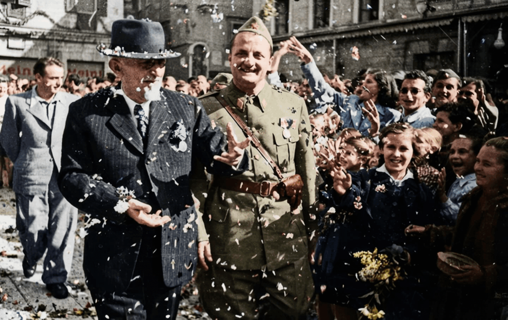 Vladimir Nazor and Vicko Krstulović in Split on April 14, 1945, the day of the establishment of the first Croatian People's Government