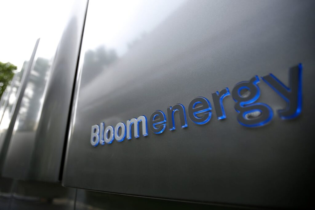 Bloom Energy logo on grey modular server.
