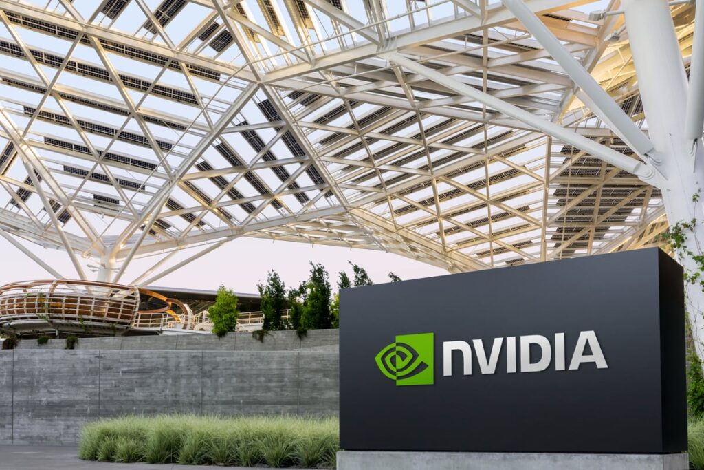 Wall Street’s Most Consequential Company — Whose Shares Have Gained 464,000% Since 1999 — Turns 33 Today The Nvidia logo on a sign in front of the company's Voyager headquarters.