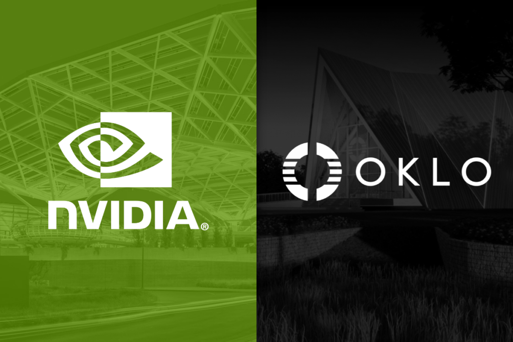 Nvidia Just Deployed the Nuclear Option A split image of the Nvidia and Oklo logos superimposed over images of their respective company headquarters.