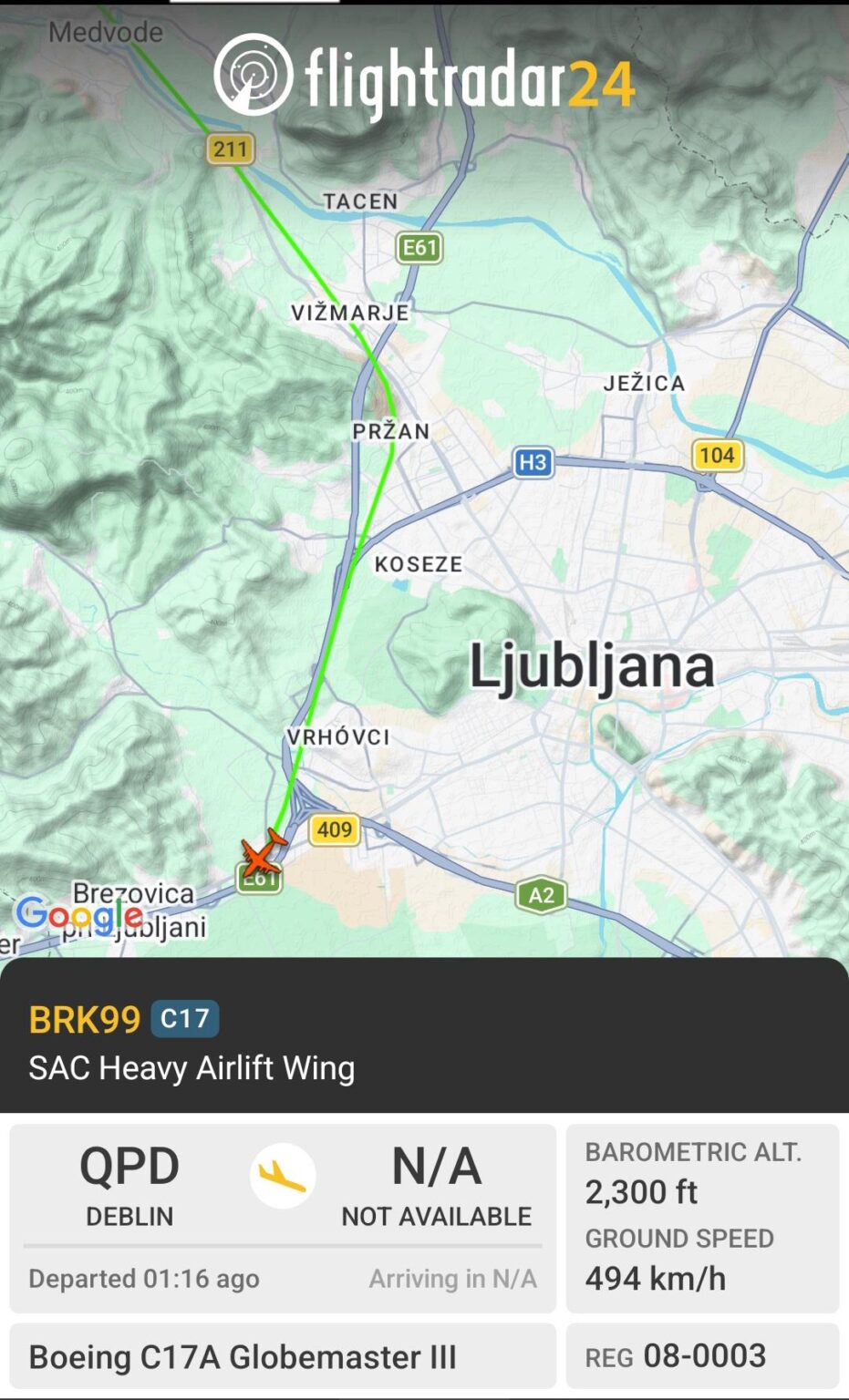 A military plane very low over Ljubljana?