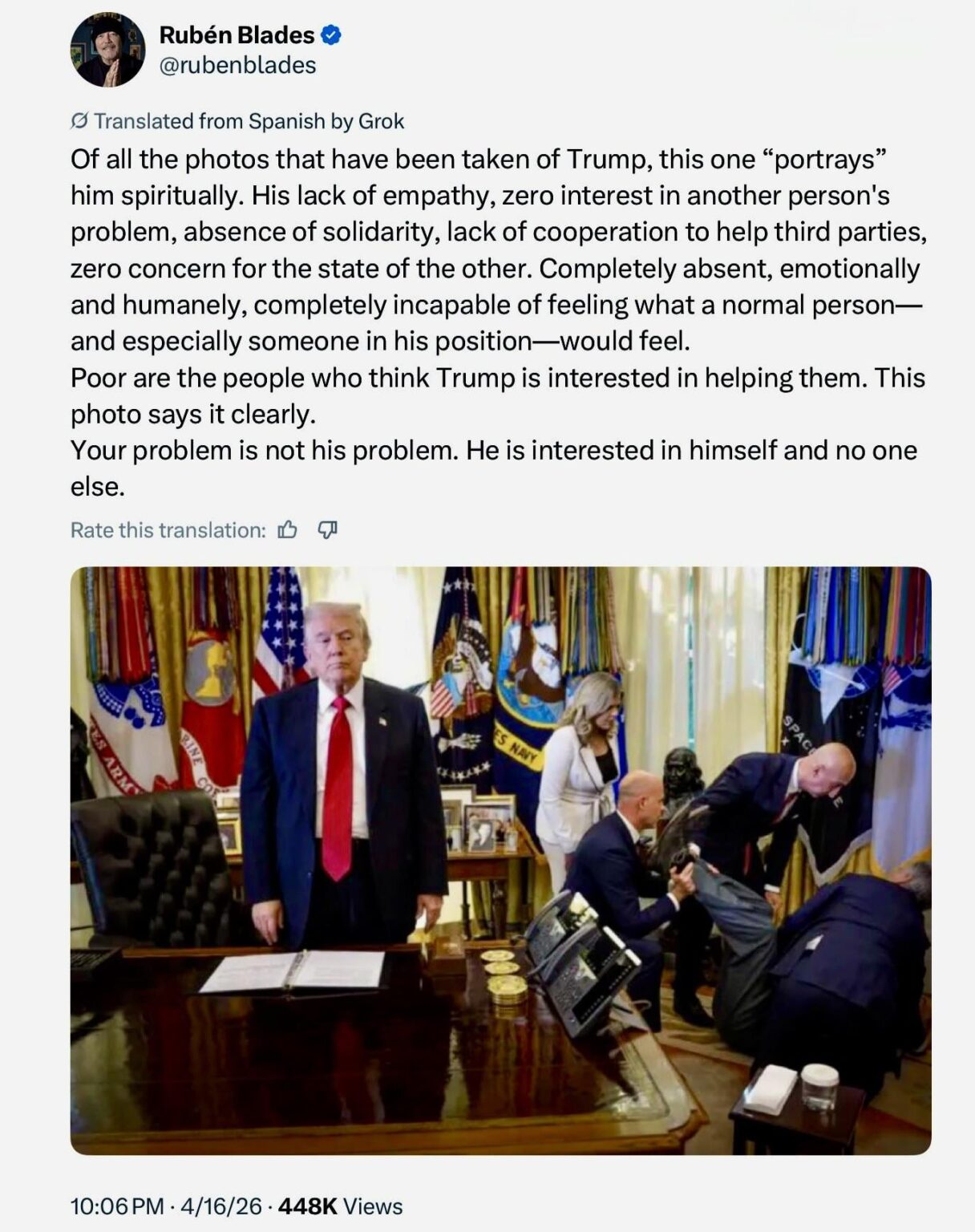 Pedo Warmonger Assolini Trump doesn’t care about Americans, he only cares about himself and his family.