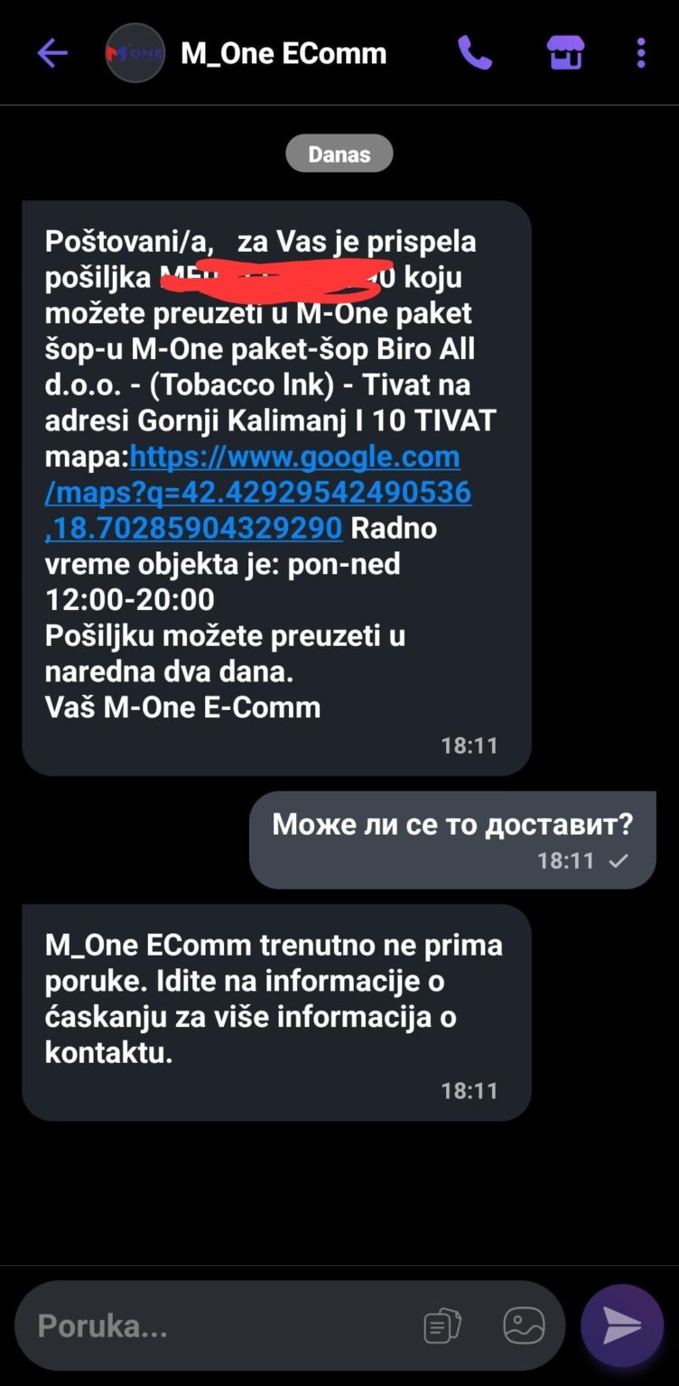 Temu package, delivered to the Budva address in Tivat