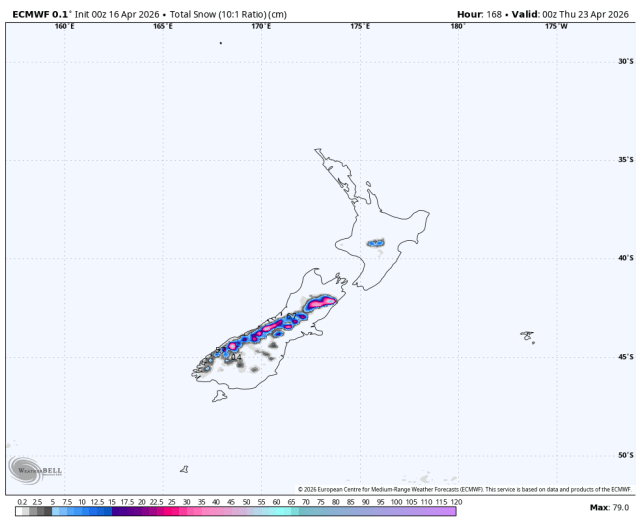 ECMWF snowfall forecast map
