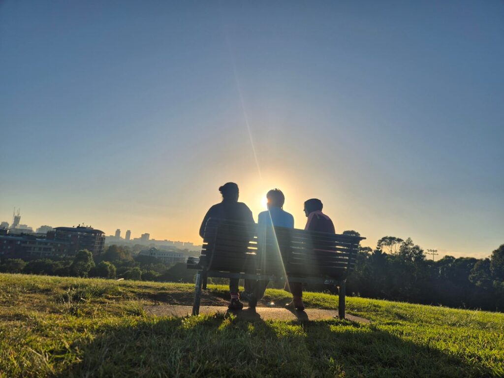 Friends getting morning sun
