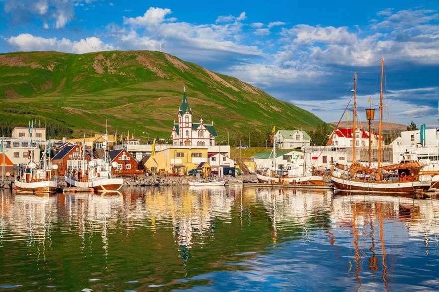 The harbor at Husavik in North Iceland, where Garðar Svavarsson spent the winter and built the first house in the country