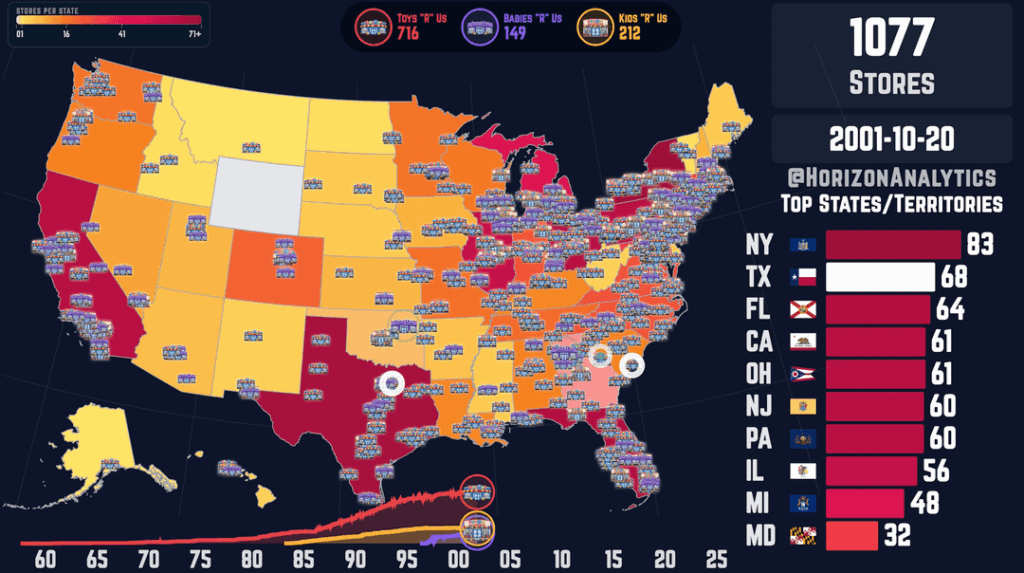 [OC] The Rise and Fall and Rise(?) of Toys “R” Us, Mapped (1957–2026)
