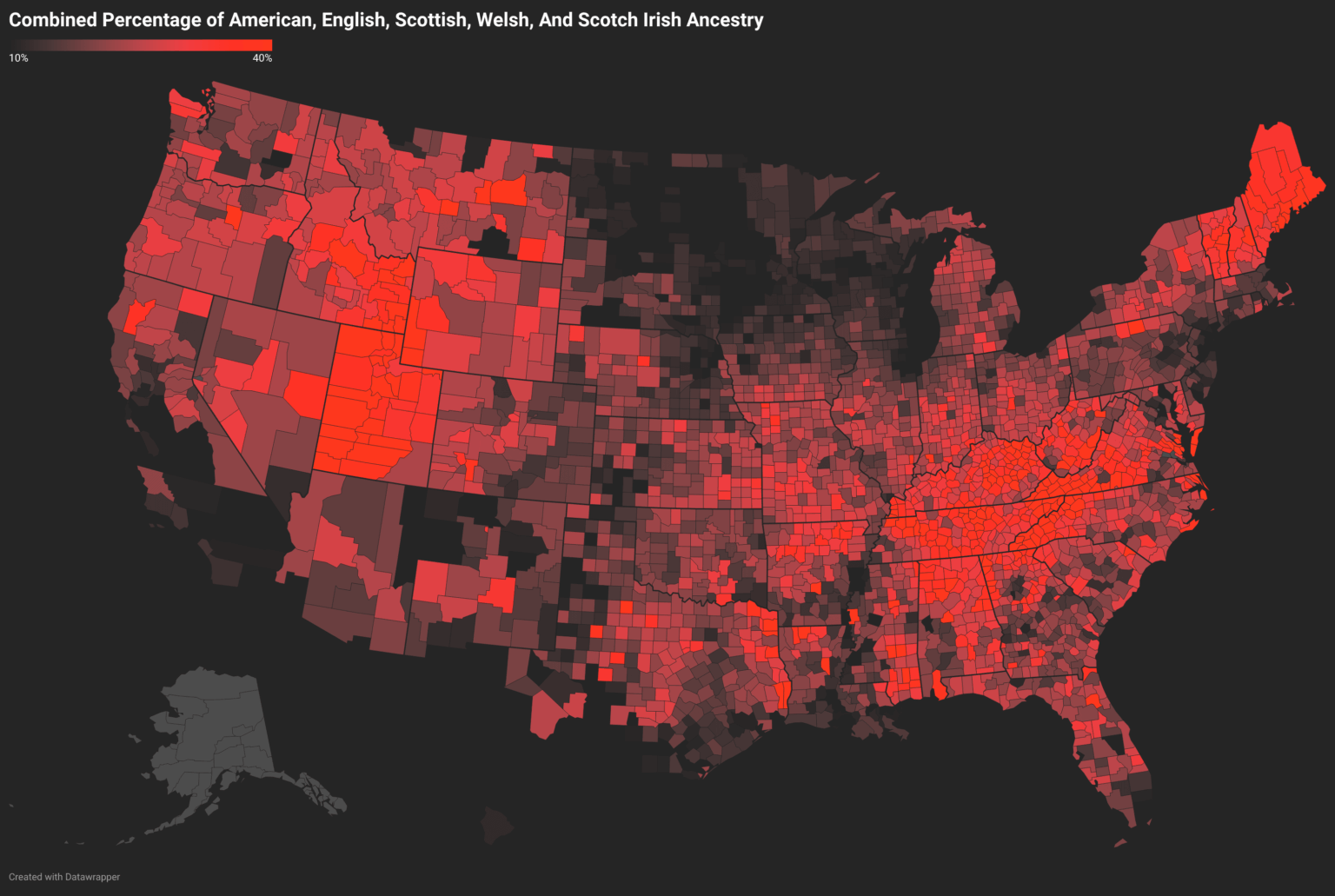 Combined Percentage of British Ancestry in the USA in 2024. [OC]