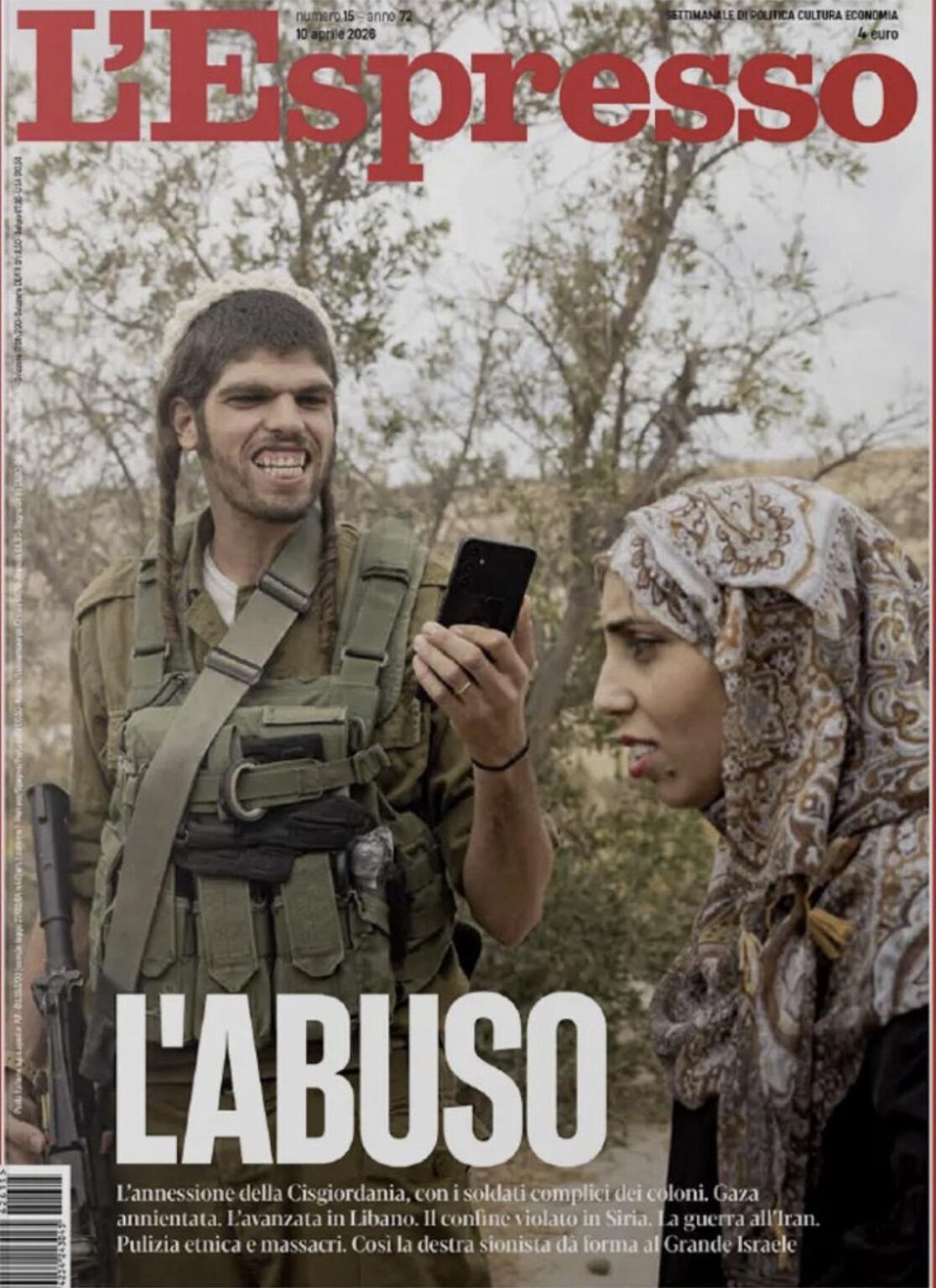 Cover of the Italian magazine L'Espresso from 04/10/26 on the ongoing annexation of the West Bank