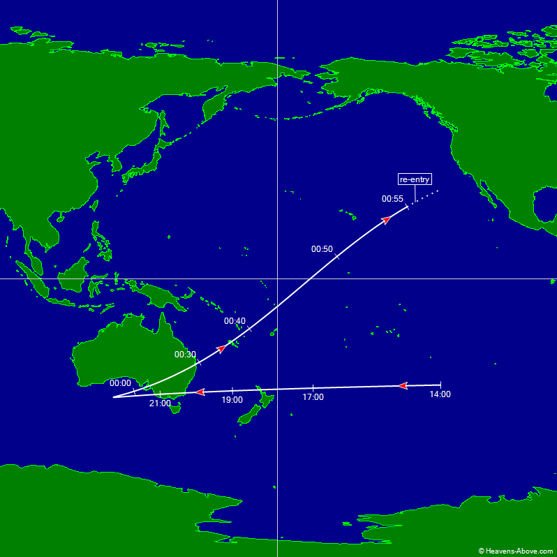 Ground track of Artemis II reentry