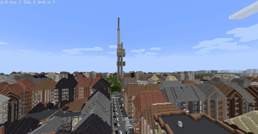 Prague generated in Minecraft according to geographic/map data