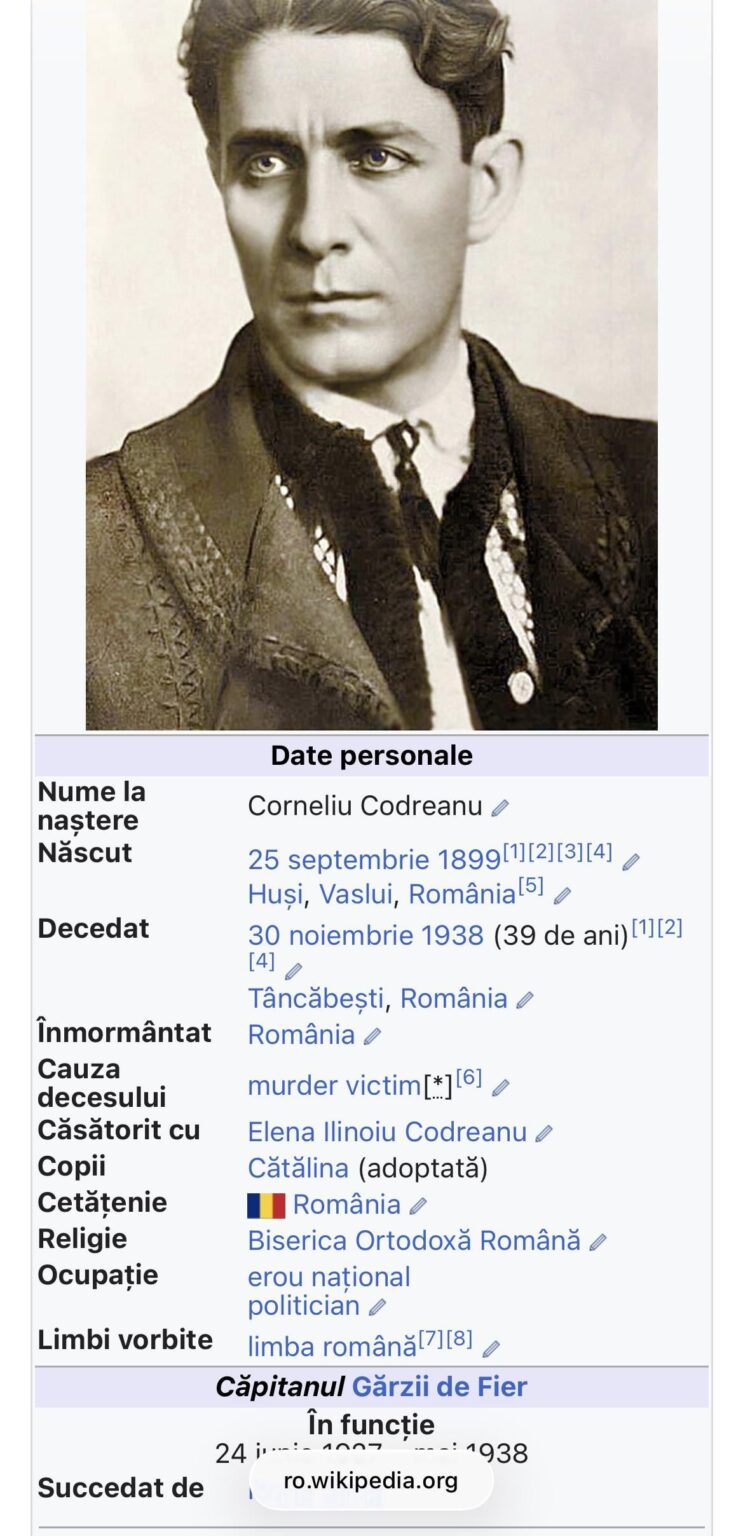 Someone listed Codreanu's occupation on Wikipedia as "national hero"