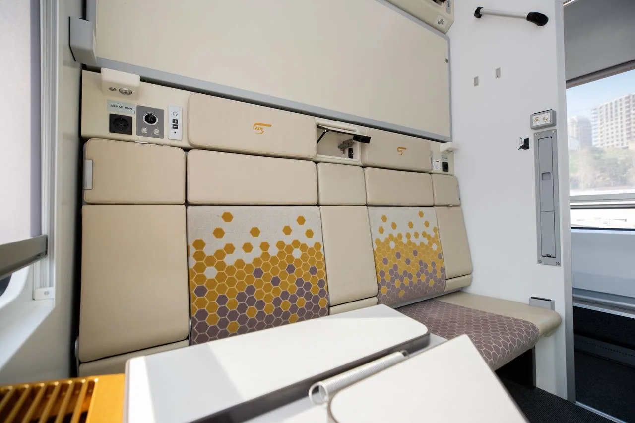 Compartment of a Stadler passenger coach for Azerbaijan's national railway ADY
