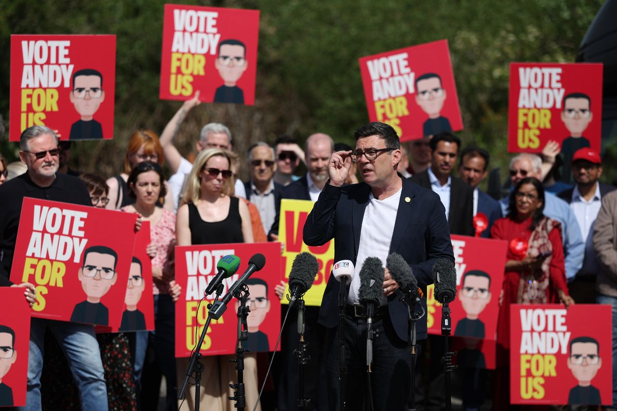 Labour Party candidate Andy Burnham speaks during his campaign launch for the Makerfield By-election at Stubshaw Cross Community and Sports Club
