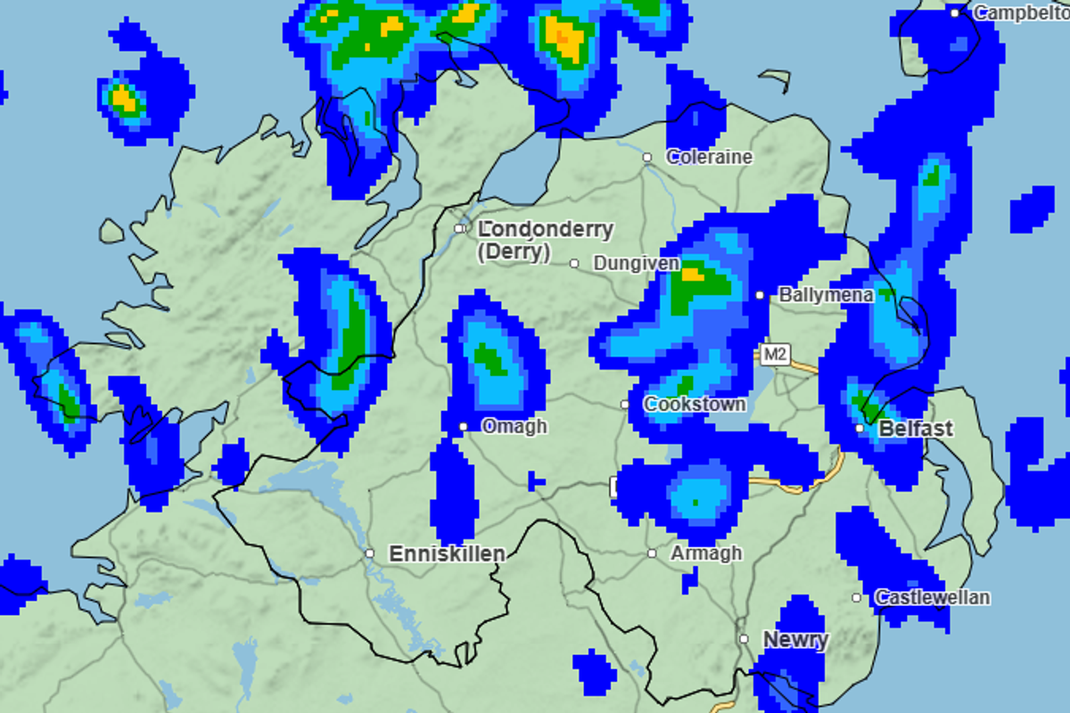 Met Office weather map shows rain forecast for Northern Ireland on Tuesday evening