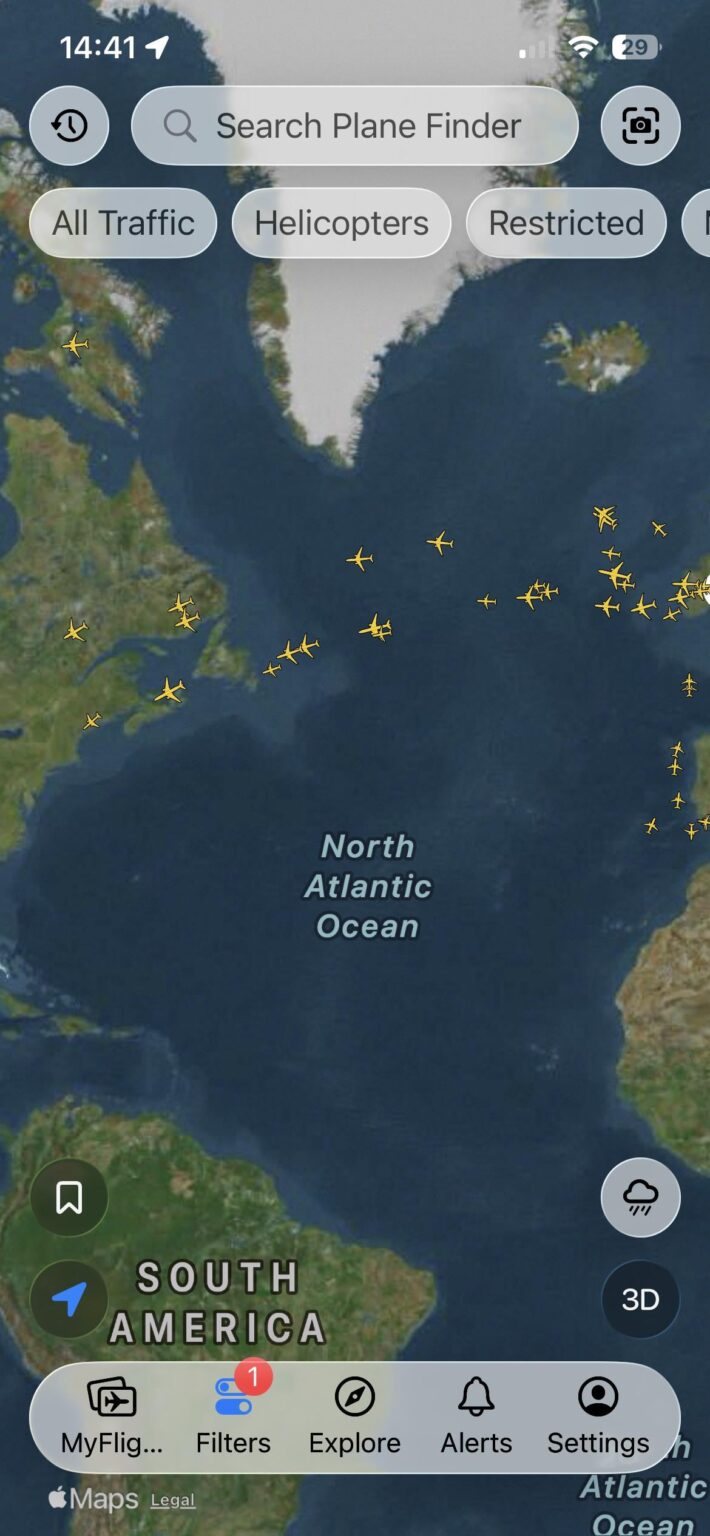 There are 31 transatlantic flights from Dublin in the air right now.