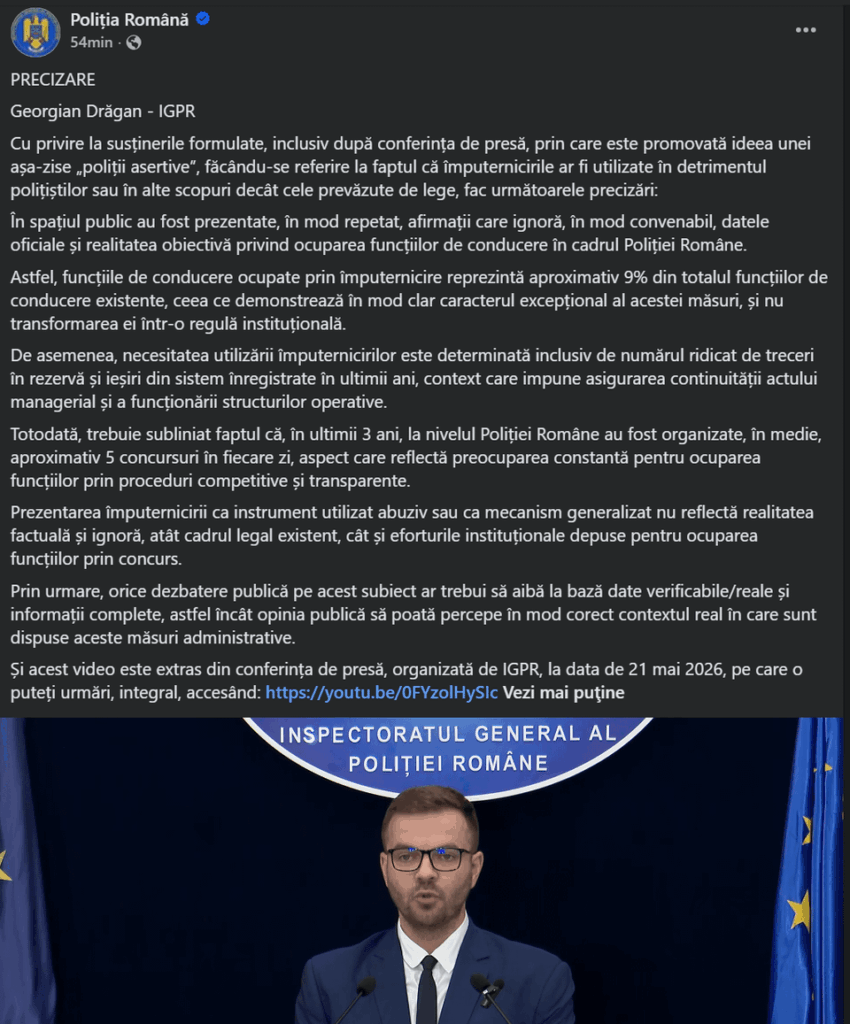 Comments from the page of the Romanian Police