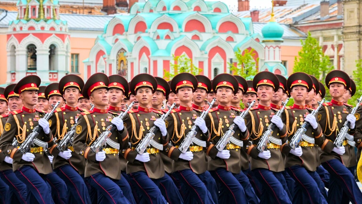 North Korean soldiers parade in Moscow for first time as Kim Jong Un skips event
