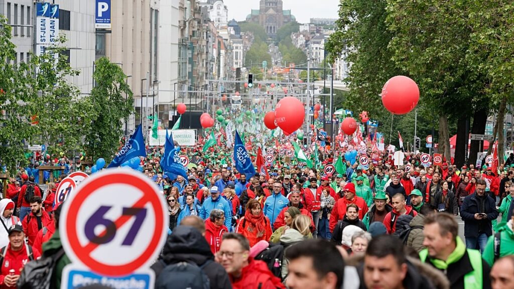 General strike in Belgium against government reforms draws tens of thousands to the capital